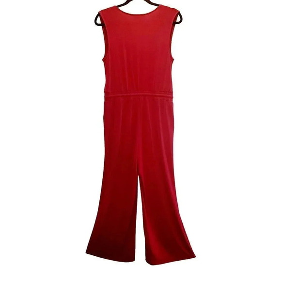 Gold Ray Jumpsuit Women's Size MP Red Polyester Sleeveless Stretchy V-Neck - Picture 4 of 12